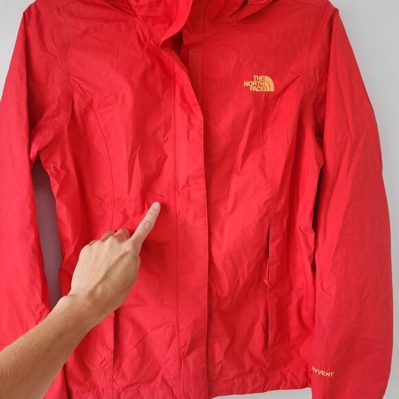 The North Face Hyvent Hooded Windbreaker Jacket Coral Orange Packable Hood XS - Picture 16 of 16
